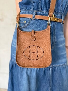 HERMES Mini Evelyne TPM 16 Gold on Gold Leather Crossbody Bag New